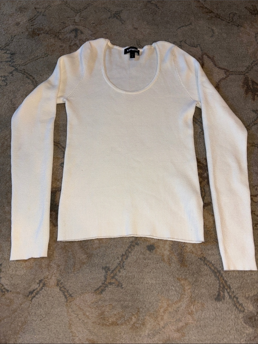 Express Cream Ribbed Scoop Neck Long Sleeve Top